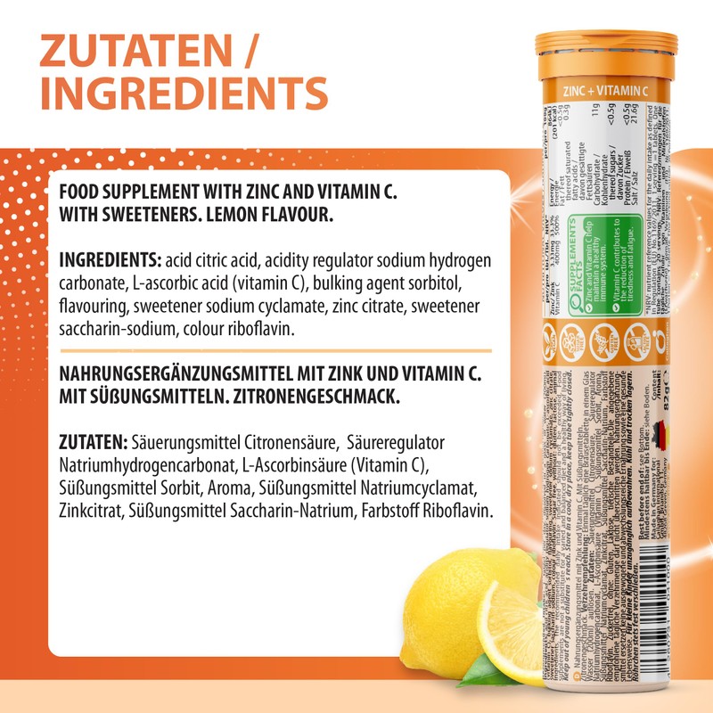 EVÄM Zinc Plus Vitamin C Effervescent Tablets, Lemon Flavour, 3
