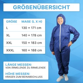 ARNOMED PP Protective Suit Disposable Blue, 1 x Full Body Suit Size L (130 x 171 cm), Paint & Painting Suit Disposable with Hood, Blue Disposable Work Overalls for Men/Women, Latex-Free Protective
