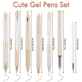 WINKIO 0.5 mm Gel Pen, Pack of 6 Aesthetic Gel Pens, Quick Drying Gel Pen with 4 Refills, Retractable Ballpoint Pen Black + Coloured Highlighter (Yellow)