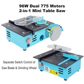 Mini Table Saw, 96W Dual Motor Small Table Saw, Mini Saw for Crafts, Max.12mm Cut Thickness, 0-180° Cut Angle, 4 Saw Blades for Craftsman DIY Wood Model PVC Board Thin Metal Sheets