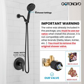 gotonovo Single-Handle Shower Faucet Set Shower Kit with Valve Shower Head and Handle Set Shower Trim Kit with 6 Modes ABS Handheld Shower Fixtures Shower Valve and Trim Kit Matte Black