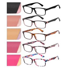 LADEESSE 5 Pack Reading Glasses for Women, Readers for Women Lightweight Eye Glasses, Spring Hinge Blue Light Cheaters with Pouch and Cloth-1.0