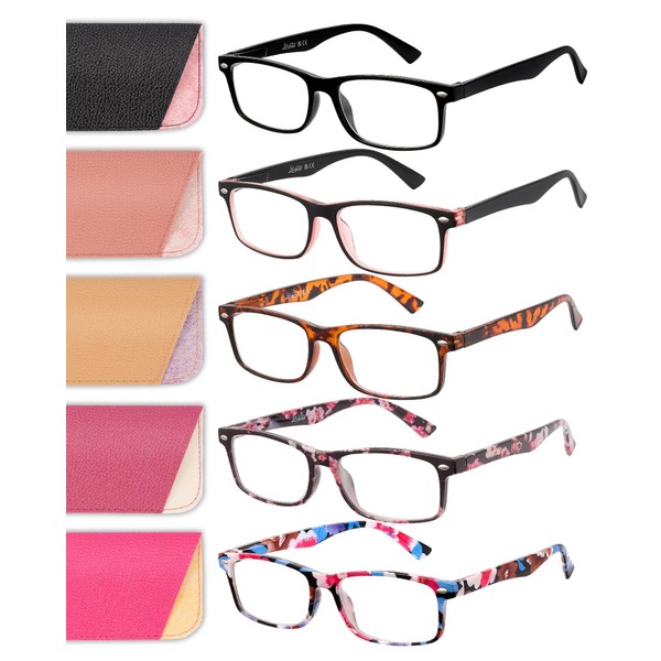 LADEESSE 5 Pack Reading Glasses for Women, Readers for Women