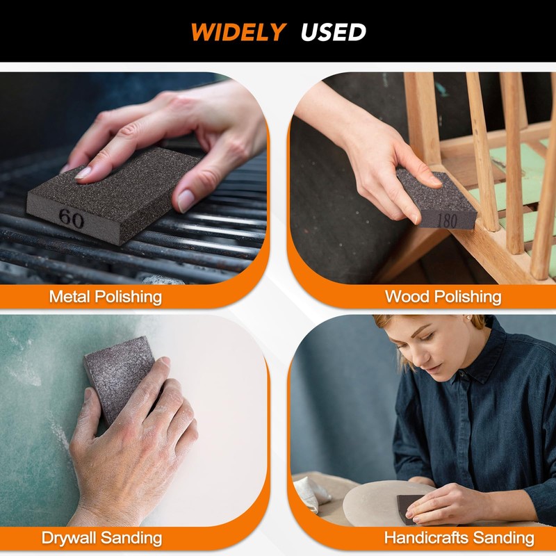 10 Pack Sanding Block, Sanding Sponges of 60/80/120/180/220 Grit Washable