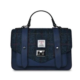 Islander Harris Tweed Large Satchel, Navy Overcheck