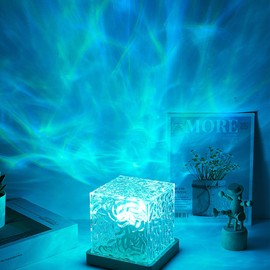 BDUSXYZ Ocean Wave Projector Lamp - 3D Cube Northern Lights Water Ripple Gradual Rotating Romantic Ambient Lighting Flame Lamp for Relaxation Bedroom Teen Girl Decor (16 Colors)