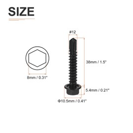 DTGN #12x1-1/4 Hex Washer Head Self Drilling Screws - 50Pack - Good for Machine - 410 Stainless Steel Black Oxide - Self Tapping Sheet Metal Screws