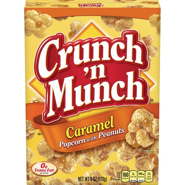 CRUNCH 'N MUNCH Caramel Popcorn with Peanuts, 6 oz. (Pack of 12)