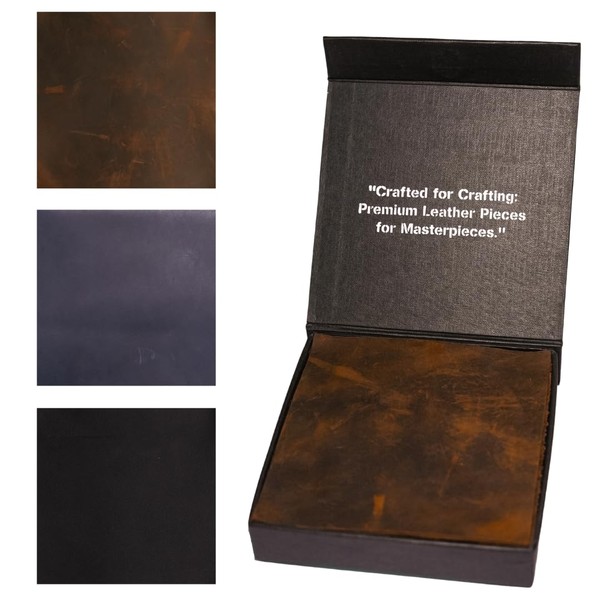 12 Pack Cowhide Leather Scraps 5" x 5" Black, Brown,