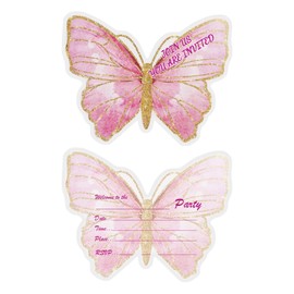 20PCS Butterfly Invitation Cards, Butterfly Birthday Party Supplies, Burtterfly Birthday Invitation Cards for Kids Girls