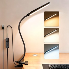LINTYLE Clip on Desk Lamp, 5W LED Reading Light, 400 Lumens Book Light, 3 Color Modes 6 Brightness Levels, USB Powered Adjustable Neck Lamp for Desk, Bedside, Study, Office
