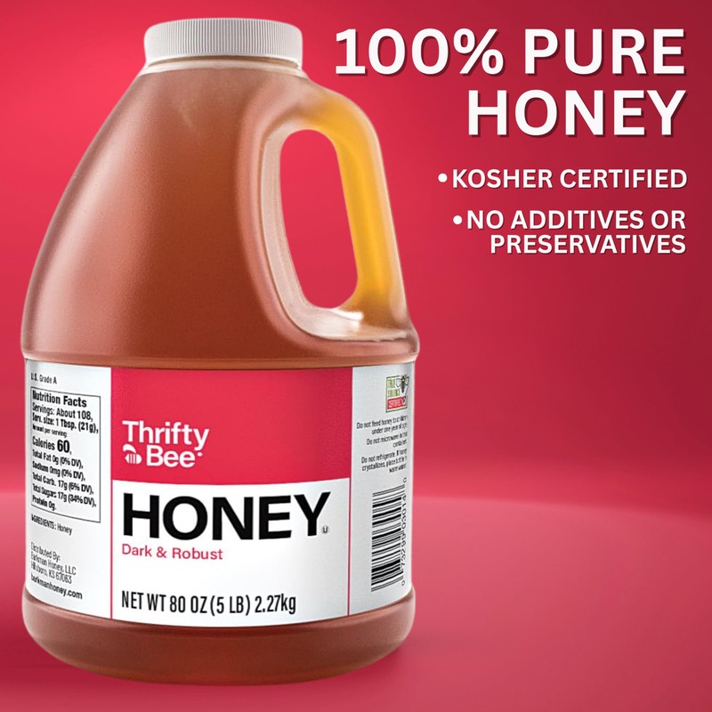 Thrifty Bee Honey, 80 Ounce (5 LB) Large Bulk Honey