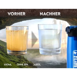 BAYTIZ - Water Bottle + Straw Filter + Carabiner - Outdoor Water Filter with Activated Carbon - Sports Survival Camping Hiking Survival Water Flash Straw Water Purifier Life Filter System Straw