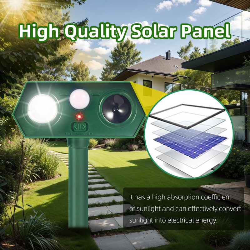 2 Pack Ultrasonic Solar Animal Repellent Cat Deterrent Outdoor,Deer Repellent