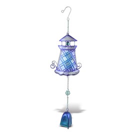 CoTa Global Purple Lighthouse Hanging Sea Glass Wind Chime 17.72 Inch, Nautical Glass Windchime Outdoor Decor for a Harmonic Porch, Patio & Garden, Unique Beach Art Indoor Wind Chime Window Mobile