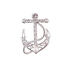 Personality Pearl Crystal Anchor Fashion Brooch Pin Women's Clothing Accessories Jewelry (Silver anchor)