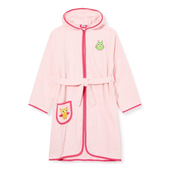 Playshoes children's Sweety terry cloth bathrobe with hood, fluffy warm dressing gown for girls, Pink 14, 74-80