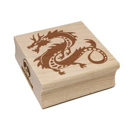 Asian Long Dragon Chinese Mythological Creature Square Rubber Stamp for Stamping Crafting - 1.75in Medium