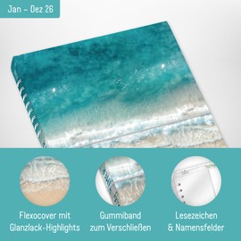 Häfft® Family-Timer 2026 A5+ "Summer Beach" Family Calendar for 4 People, Family Planner 12 Months: Jan to Dec 26, Family Organiser - Sustainable & Climate Friendly