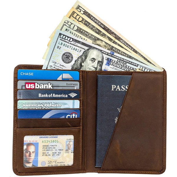 [Habitoux] RFID Passport Holder Travel Wallet - Block Real Crazy Horse Leather, dark brown 1