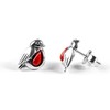 HENRYKA Miniature Robin Stud Earrings in 925 Sterling Silver, Red
