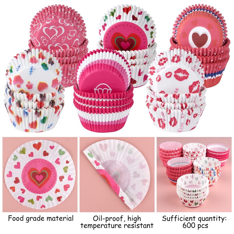 ELECLAND 600 Pcs Valentine's Day Cupcake Liners Baking Muffin Paper