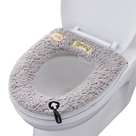 2 Pcs Toilet Seat Cover Pad, Washable Toilet Pads, Closestool Pads, Universal Toilet Seat Cushion, Zipper Waterproof Toilet Seat Cover Pads, Suitable for Toilet (Grey with Zipper)