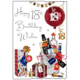 Jonny Javelin Male 18th Birthday Card - Age 18 Balloons Presents Bottles Ice Bucket