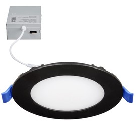 Maxxima 4 in. 5CCT Ultra Thin Recessed LED Downlight - Color Temperature Selectable 2700K/3000K/3500K/4000K/5000K, 700 Lumens, Dimmable Light Fixture with Black Trim, Canless with J-Box Included