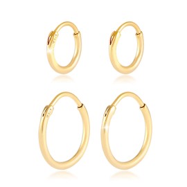 Kuzzoi Men's Hoop Earrings Set, Round, 2 Pairs of Polished Earrings, Golden Earrings for Men, Hoop Earrings Made of 925 Sterling Silver Gold-Plated, High-Quality Hoop Earrings Set for Men, Sterling