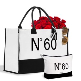 CoCoCherry 60th Birthday Gifts For Women - 60th Birthday Gifts Canvas Tote Bag with Makeup Bag, 60th Birthday Ideas Combination Bag, Elegant Bag °60 EST.1965. 60th Birthday Gifts for Women, Mum, Wife