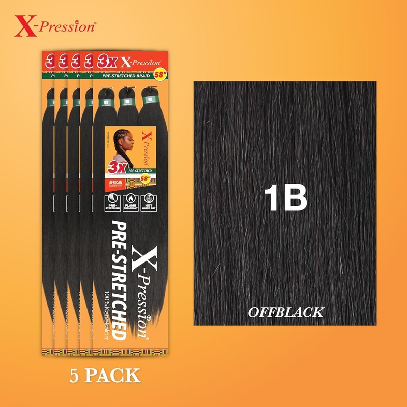 Sensationnal Braids XPRESSION 3X Pre-Stretched Braid 58 inches (5-pack, 1B)