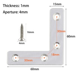 Boutihao 24 Pcs Flat Corner L Shape Plate Repair Mending Plate Joint Bracket Support Brace 60mm x 60mm, Stainless Steel Repair Brace Support with Screws for Fixing and Repairing Wood Shelves Furniture