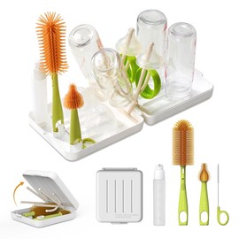 VOGOGE Travel Bottle Brush with Portable Bottle Drying Rack, Baby Bottle Brush for Baby Travel Essential, White