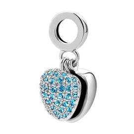 KunBead Jewelry Sister Heart I Love You March Birthstone Blue Birthday Dangle Charms for Women Girls