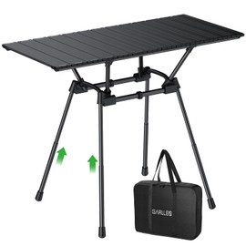 GARLLEN Folding Camping Table 176LBS Capacity, 4 Adjustable Height Roll-up Camping Table with Carrying Bag, Portable Aluminum Picnic Table for BBQ, Cooking, Outdoor, Tabletop 35" L x 16" W