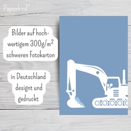 Papierkind™ Set of 8 Posters - Construction Vehicles | A4, Without Frame (6, B13 Greyish Green, Dark Blue, Light Blue)