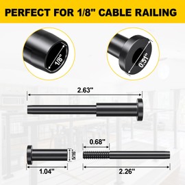 FMhotu 10 Pack 1/8" Invisible Cable Railing Kit, T316 Stainless Steel Invisible Receiver and Swage Stud End, Swage Tensioner for Wood/Metal Post, Cable Railing Hardware(Black)