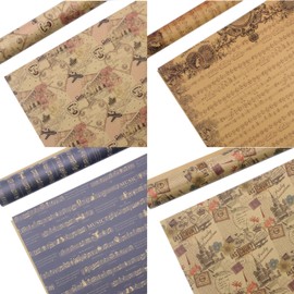 Classic Kraft Wrapping Paper Sheets,8 Sheets 27X20inch Kraft Wrapping Paper with 2 Sheets Per Model, Classic Great Castle, Vintage Famous Buildings, Music Note, Vintage Aircraft Printed Art Paper