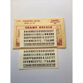 Champ Decals HO Scale L-79: Condensed Gothic BLACK 3/16” Alphabet/Numer