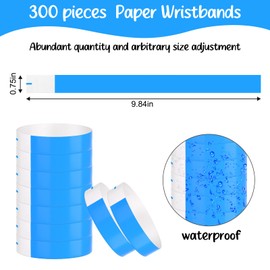 BOUBONI 300 Pcs Paper Wristbands for Events Water Resistant Paper Wristbands Sticky Rolls Bracelet for Events Clubs Music Festival Concert(Blue)