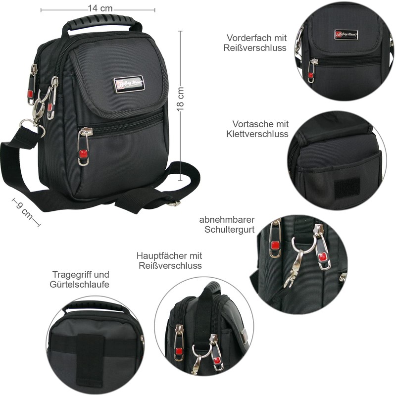 Bag Street International Small Black Shoulder Bag for Men with