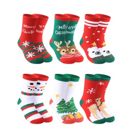 TENYSAF Christmas Socks for Kids Boys Girls Thick Cotton Holiday Socks with Cushion Xmas Sock for Winter, 6 Pairs