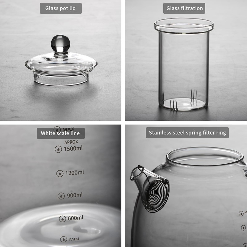 high borosilicate glass kettle with scale markings, a 2000ml water
