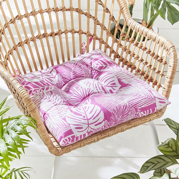 Catherine Lansfield Tropical Birds Cotton Indoor/Outdoor Seat Pad Cushion Pair Pink