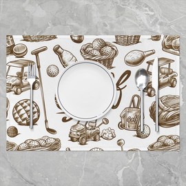 Feelyou Golf Placemats for Dining Table Indoor Outdoor Kitchen Golf Theme Placemats Set of 4 Sports Games Table Mats Placemat Golf Club Decor Table Place Mats Kitchen Dining Table 12"x18"