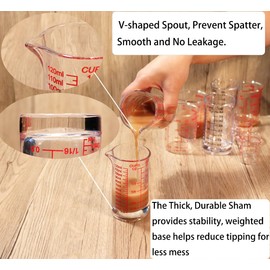 Ackers Shot Glass Measuring Cup 4 Ounce/120ML Liquid Heavy High Espresso Glass Cup Red Line，V-Shaped Spout(Pack of 2)