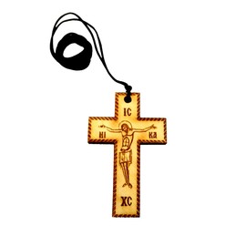 Christian Orthodox Greek Religious Pendant Necklace with Wood Cross / 31