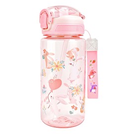 MHwan Children's Water Bottle, 600 ml, Robust and Shatterproof, Leak-Proof Drinking Bottle with Straw, BPA-Free, Beautiful Children's Water Bottle, Suitable for School Travel, Portable Water Bottle