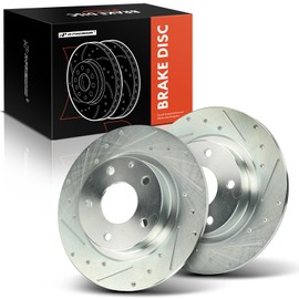 A-Premium 10.94 inch (278mm) Rear Drilled and Slotted Disc Brake Rotors Compatible with Select Mazda Models - 6 2014-2021, 2.5L, 2-PC Set